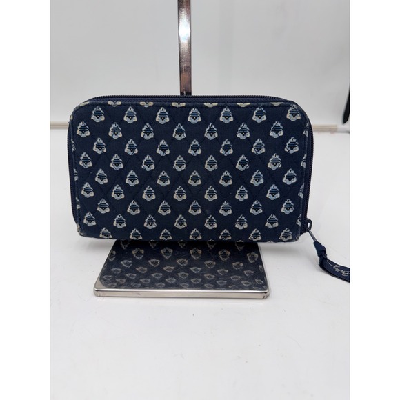 Vera Bradley Handbags - Vera Bradley Navy Blue Quilted Cotton Zip Around Wallet Geometric  **CORNER WEAR